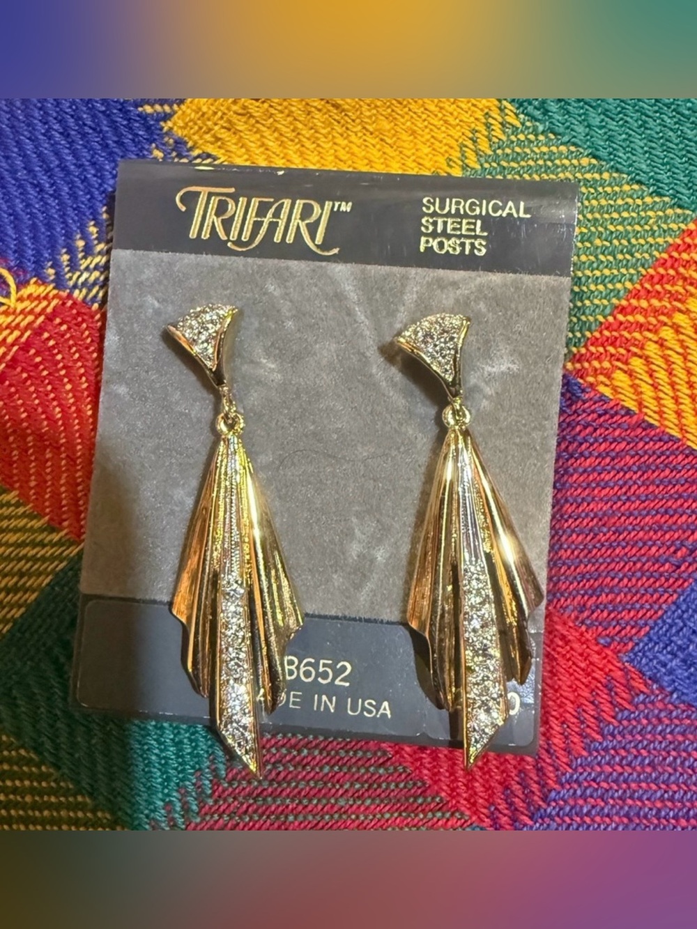 Vintage Trifari Art Deco Gold Tone Earrings